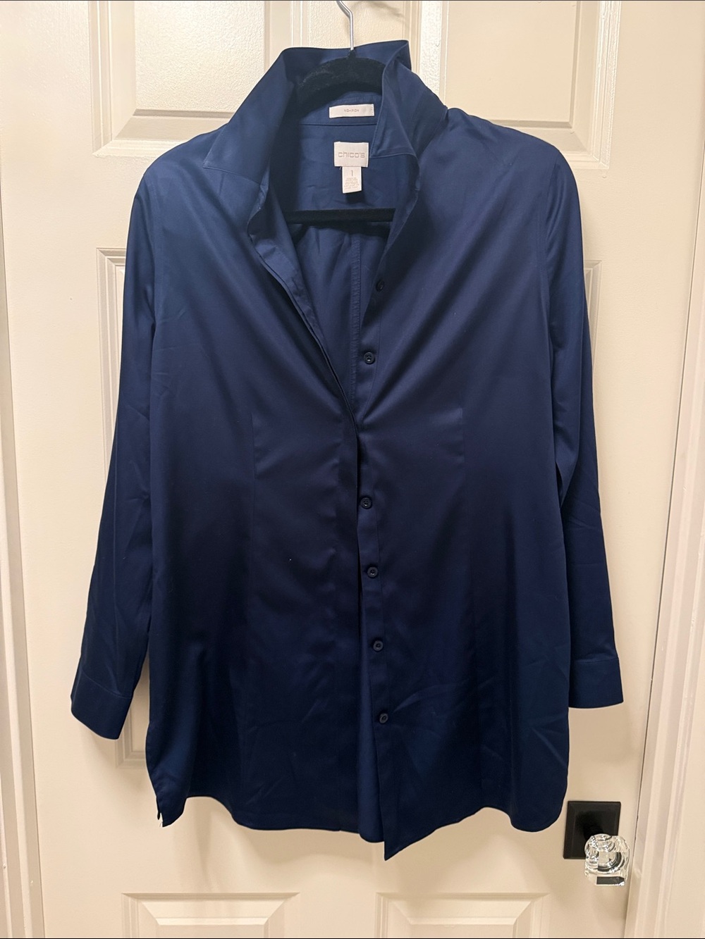 Chico's non-iron Navy Button-Front Stretch Shirt